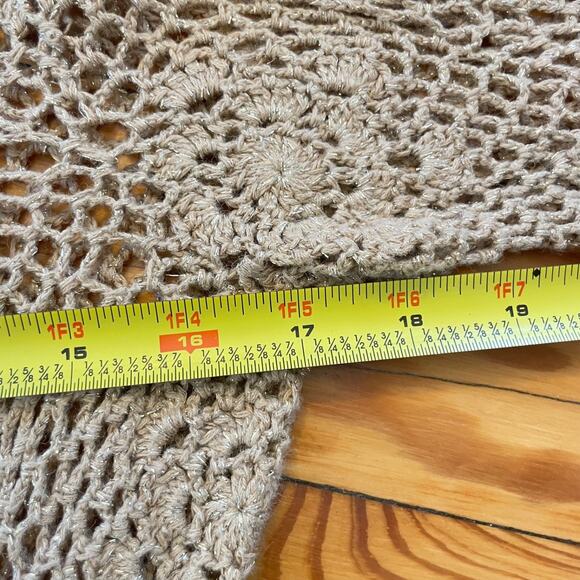 Y2K Boho Crochet Open Knit Top Beaded Floral Beige Hippie Festival Fairy L - Picture 8 of 9